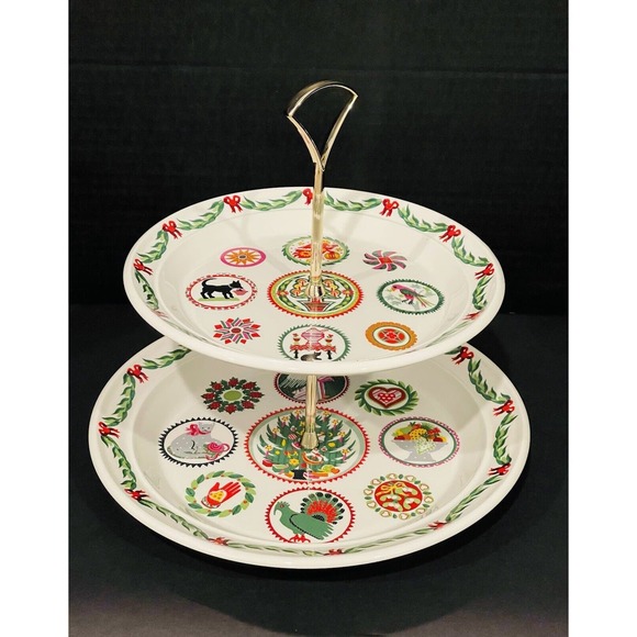 Portmeirion Spirit Of Christmas 1983 2 Tiered Serving Tray Susan Williams Ellis - Picture 1 of 6